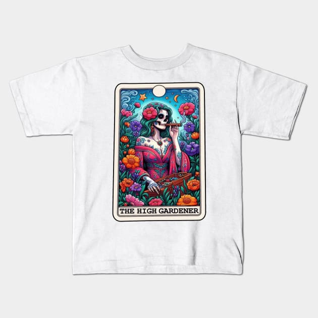 Funny Tarot Gardener Vibrant Day of Dead Sugar Skull Floral Kids T-Shirt by ThatVibe